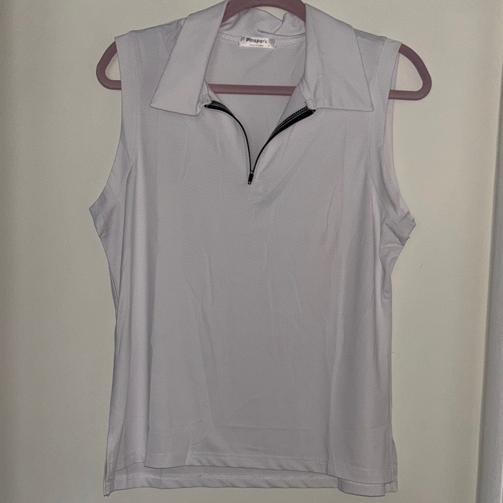 Tennis - Women's White Sleeveless Zip Tank Top